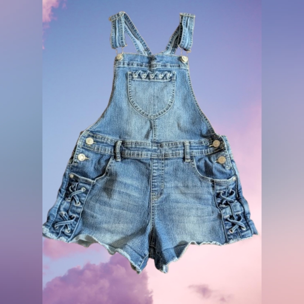 Vintage Jordache Blue Denim Shorts Overalls Girl's 14/16